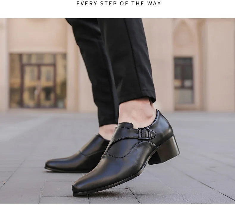 NOVA STORE. Scarpe eleganti da uomo in pelle con tacco alto, scarpe da lavoro britanniche con rialzo.
