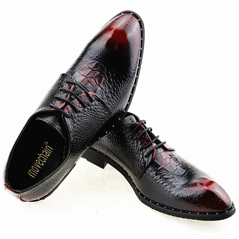 Scarpe eleganti da uomo in pelle con stampa alligatore, modello Oxford casual a punta, con lacci, ideali per ufficio e lavoro, collezione 2025.