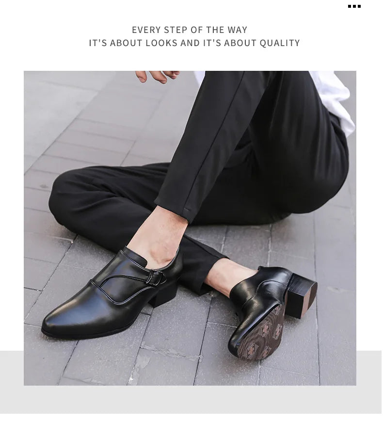 NOVA STORE. Scarpe eleganti da uomo in pelle con tacco alto, scarpe da lavoro britanniche con rialzo.