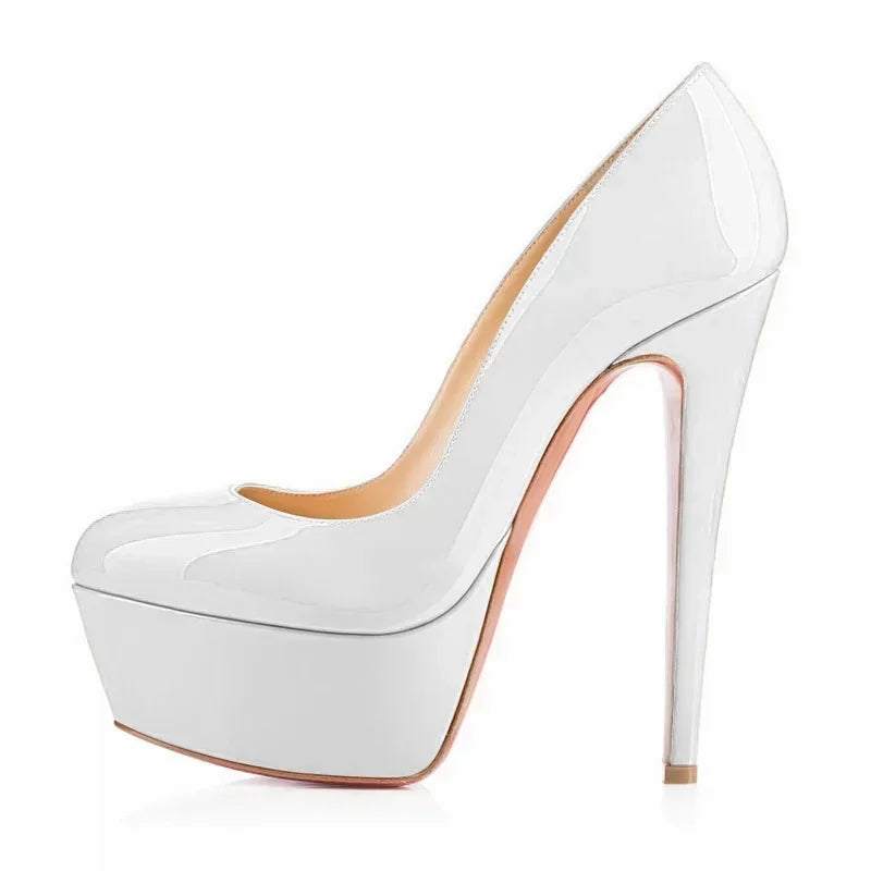 Décolleté da donna con tacco a spillo 14 cm, tacchi altissimi da spogliarellista e pole dance, plateau sexy, punta tonda, scarpe da festa rosse e nere, scarpe da matrimonio