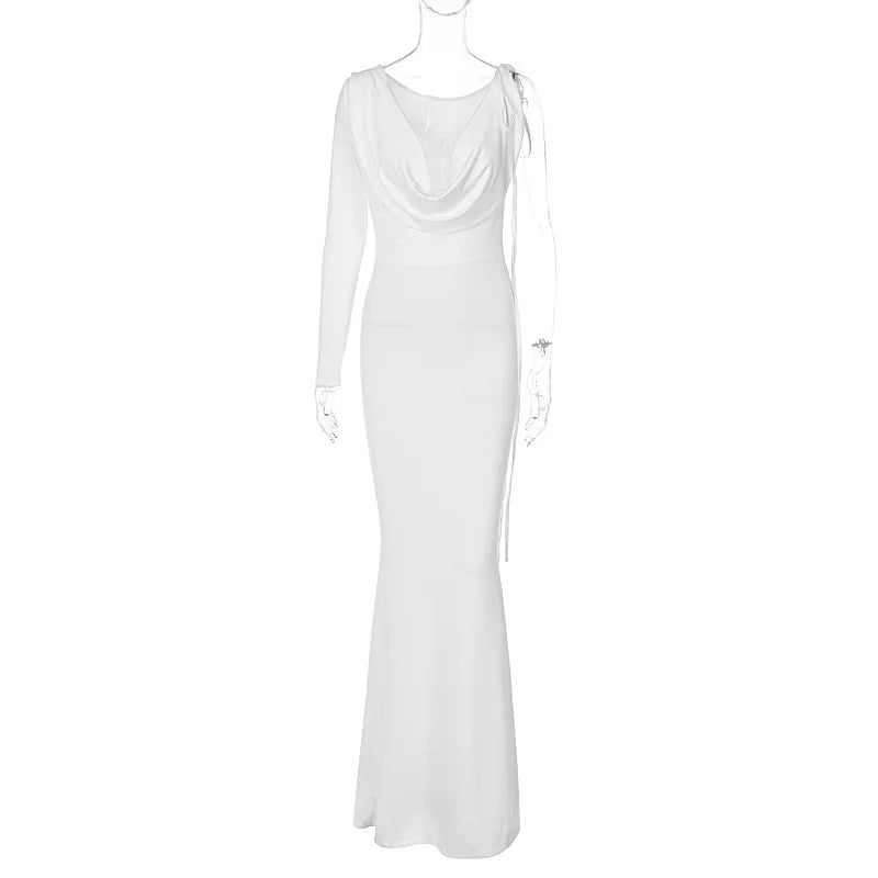 Abito lungo monospalla con lacci Dulzura per donna, aderente, elegante, perfetto per feste, compleanni e serate estive 2023.