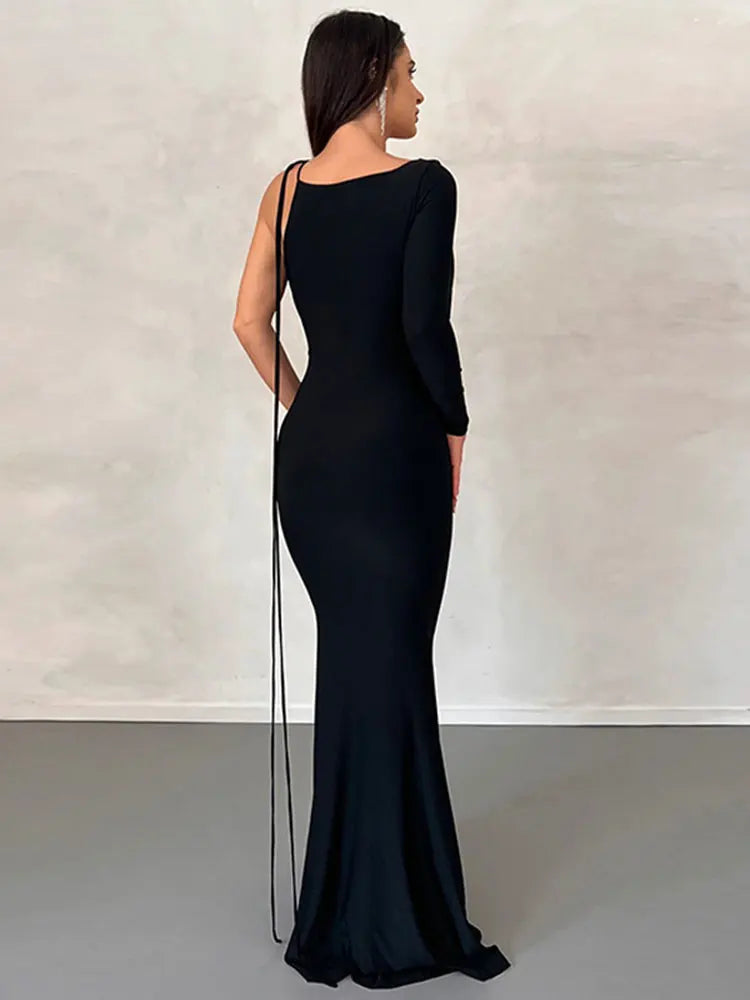 Abito lungo monospalla con lacci Dulzura per donna, aderente, elegante, perfetto per feste, compleanni e serate estive 2023.