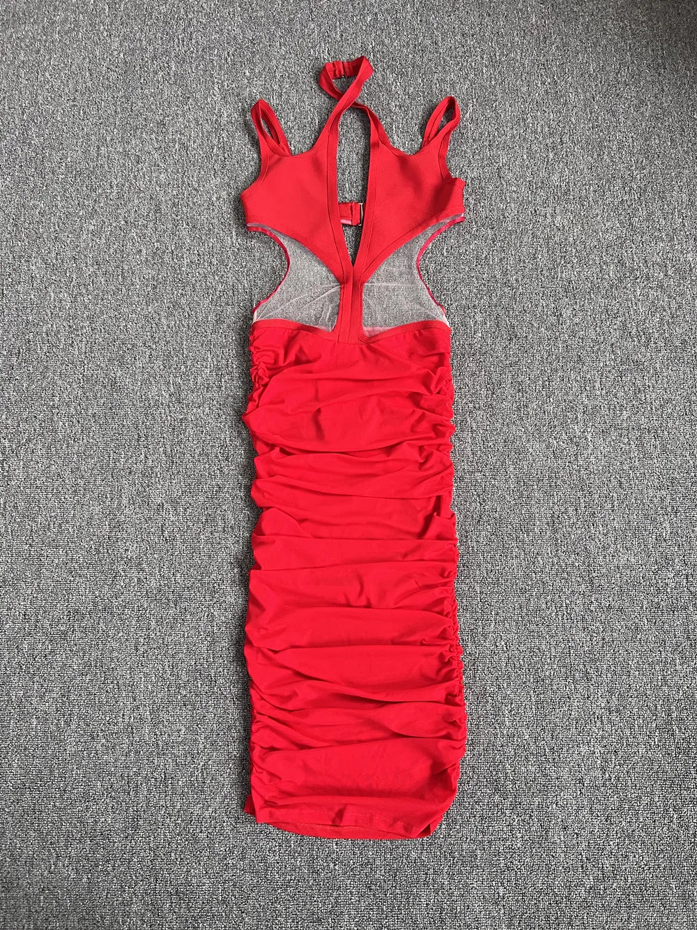 Abito da donna di alta qualità senza maniche, sexy, con scollo all'americana, trasparente, aderente a metà polpaccio, perfetto per serate in discoteca, feste e celebrazioni.