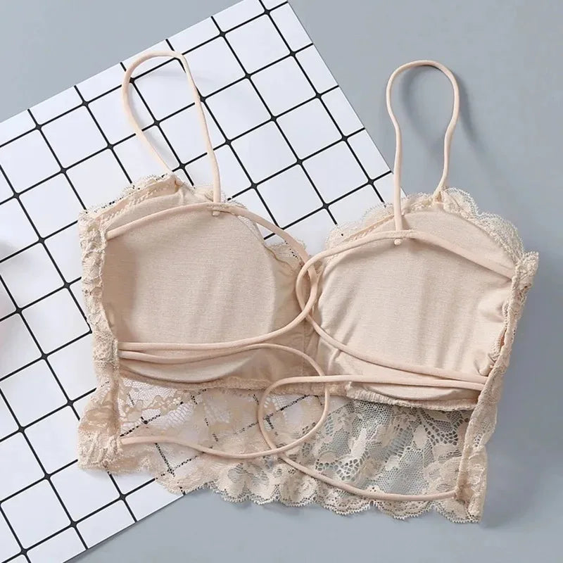 Donne di estate Del Merletto Sexy Top Sole Senza Maniche Top imbottito Bralette Reggiseno Bustier Cerniera Posteriore Club Crop Serbatoio lingerie