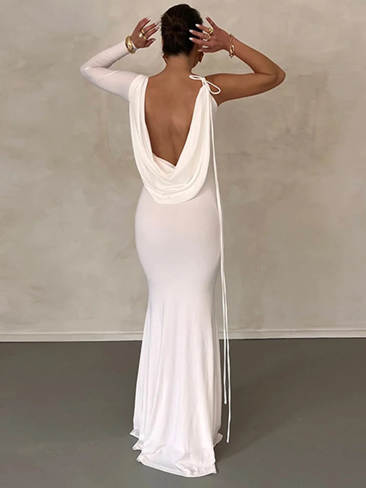 Abito lungo monospalla con lacci Dulzura per donna, aderente, elegante, perfetto per feste, compleanni e serate estive 2023.