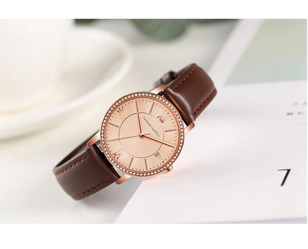 Set regalo di orologi da donna di marca Hannah Martin 34 mm, classico, di lusso, con diamanti incastonati, movimento giapponese originale, orologi eleganti da sera da donna.