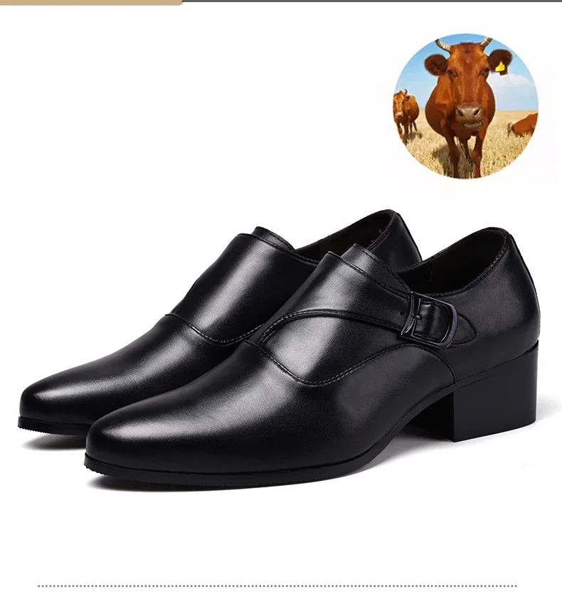 NOVA STORE. Scarpe eleganti da uomo in pelle con tacco alto, scarpe da lavoro britanniche con rialzo.