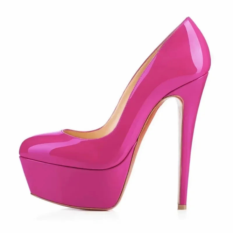 Décolleté da donna con tacco a spillo 14 cm, tacchi altissimi da spogliarellista e pole dance, plateau sexy, punta tonda, scarpe da festa rosse e nere, scarpe da matrimonio