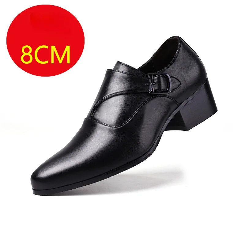NOVA STORE. Scarpe eleganti da uomo in pelle con tacco alto, scarpe da lavoro britanniche con rialzo.