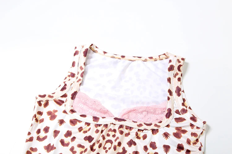 Abito leopardato Weird Puss da donna con colletto quadrato in pizzo, senza maniche, mini body aderente, perfetto per ragazze sexy, feste in discoteca a mezzanotte, outfit hipster