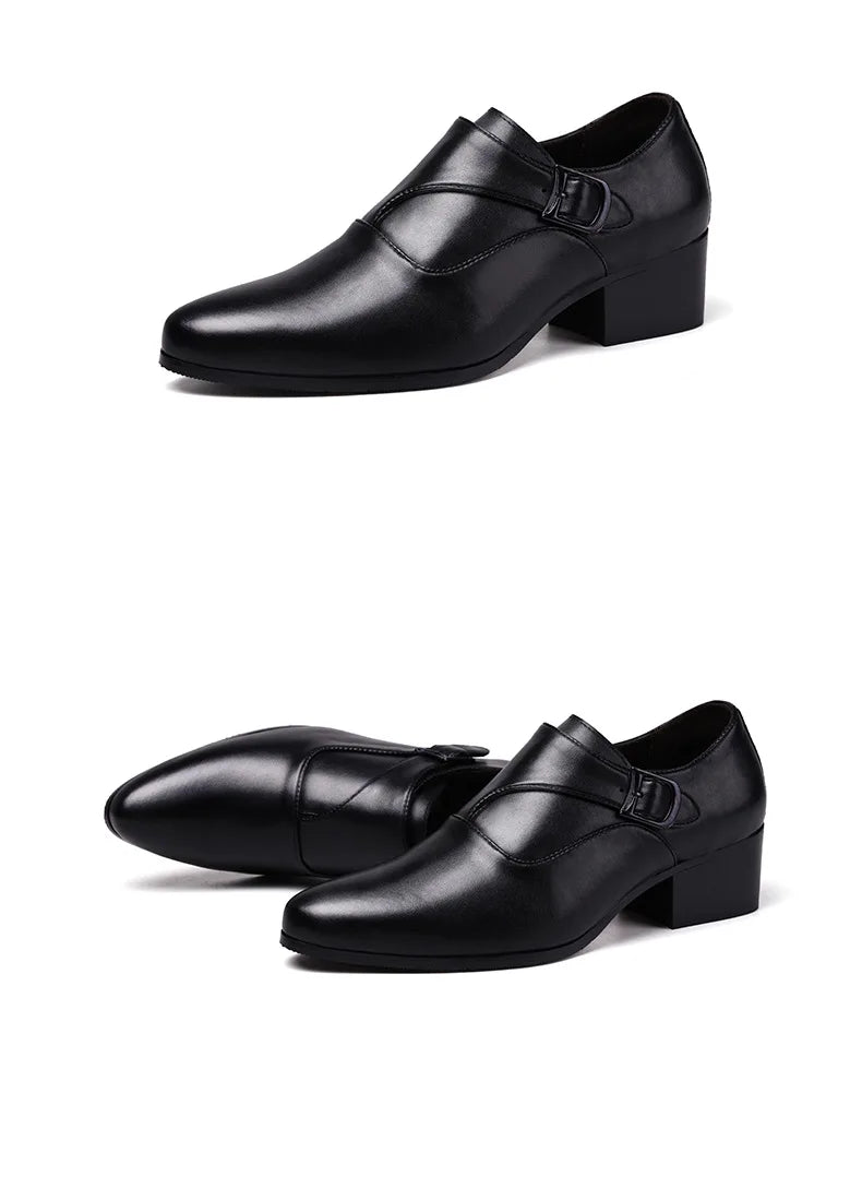 NOVA STORE. Scarpe eleganti da uomo in pelle con tacco alto, scarpe da lavoro britanniche con rialzo.