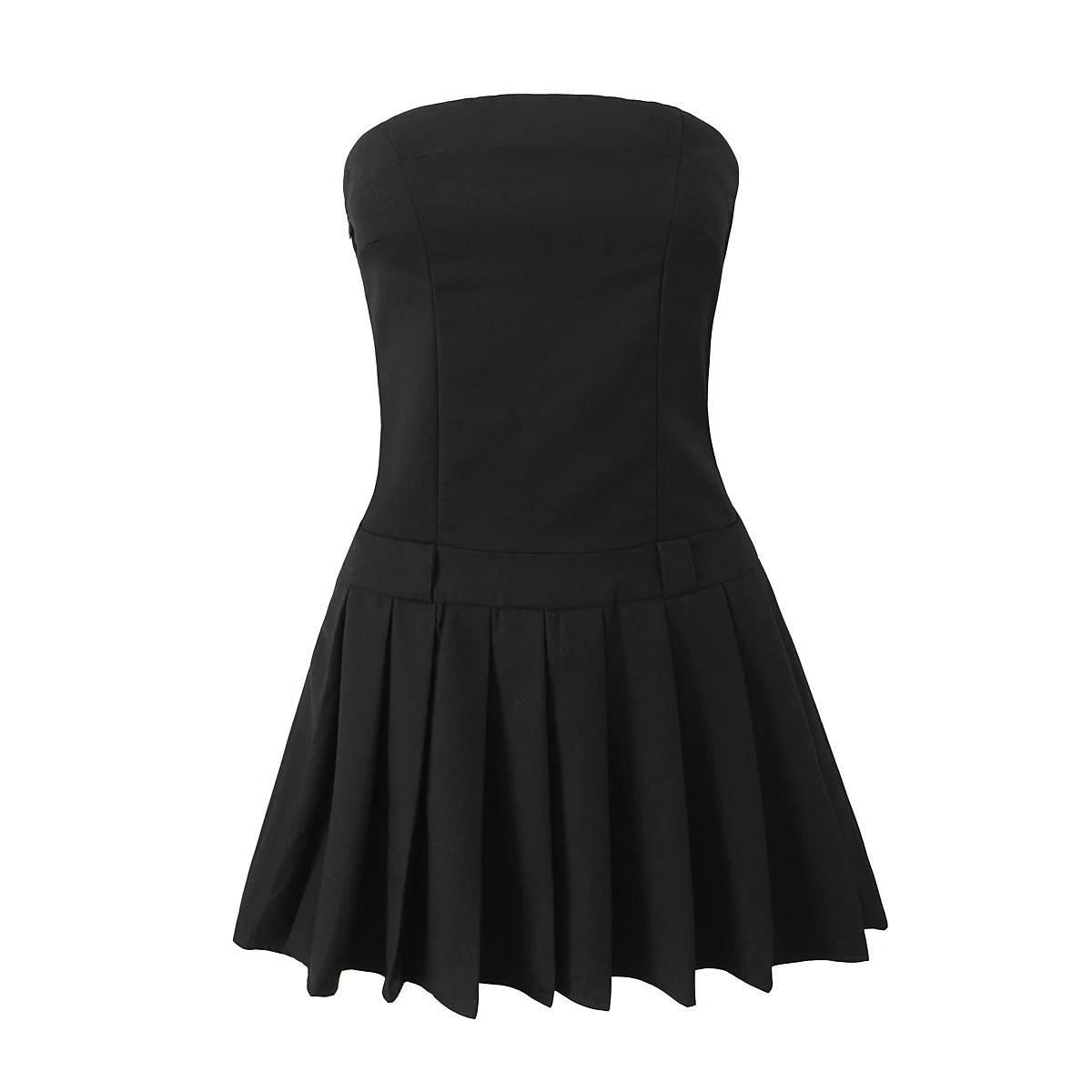 Abito corto stile corsetto senza spalline, modello safari, 3 colori, vita bassa, linea ad A, orlo plissettato, top a tubo, abito da festa.