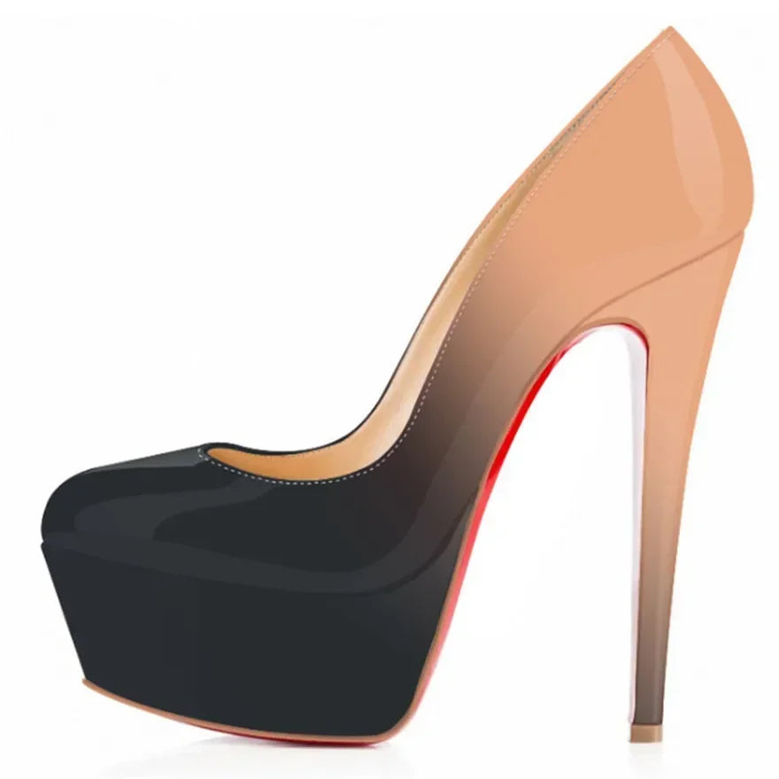 Décolleté da donna con tacco a spillo 14 cm, tacchi altissimi da spogliarellista e pole dance, plateau sexy, punta tonda, scarpe da festa rosse e nere, scarpe da matrimonio