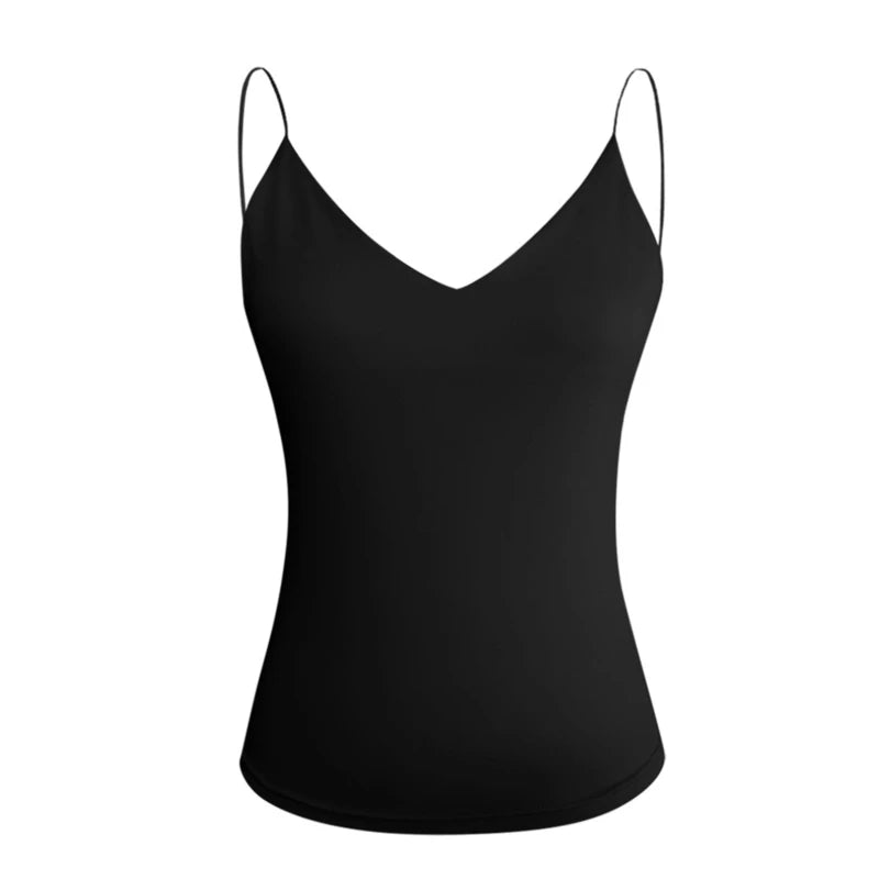 Canotta estiva sexy da donna, sottile, selvaggia, tinta unita, con spalline, top basic da donna, canotta slim senza maniche