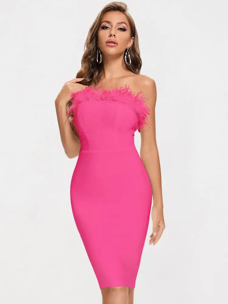 BEAUKEY Abiti da donna sexy neri con piume, abiti di lusso con fascia, abito aderente rosso estivo per cocktail party, abito da club bianco Vestidos XL