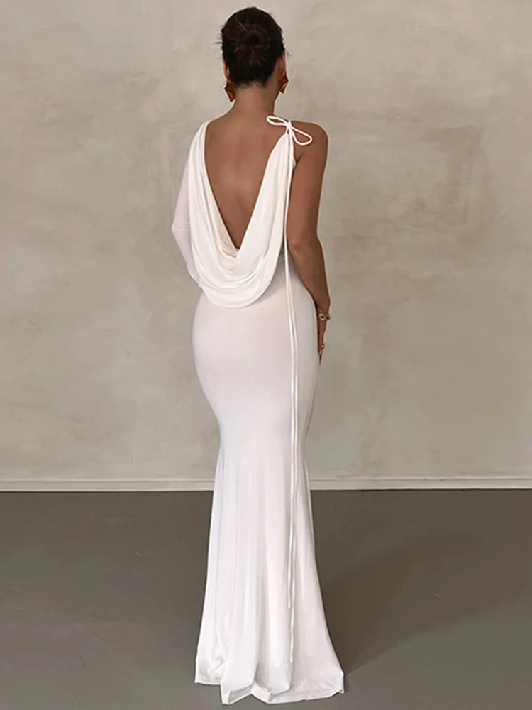 Abito lungo monospalla con lacci Dulzura per donna, aderente, elegante, perfetto per feste, compleanni e serate estive 2023.