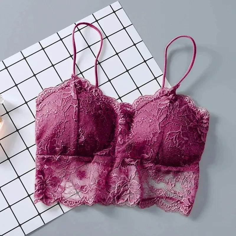 Donne di estate Del Merletto Sexy Top Sole Senza Maniche Top imbottito Bralette Reggiseno Bustier Cerniera Posteriore Club Crop Serbatoio lingerie